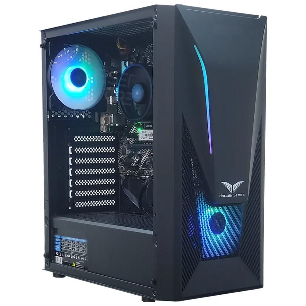 CAJA ATX HALCON SERIES FEARLESS / 2 COOLER / VIDRIO TEMPLADO / NEGRO