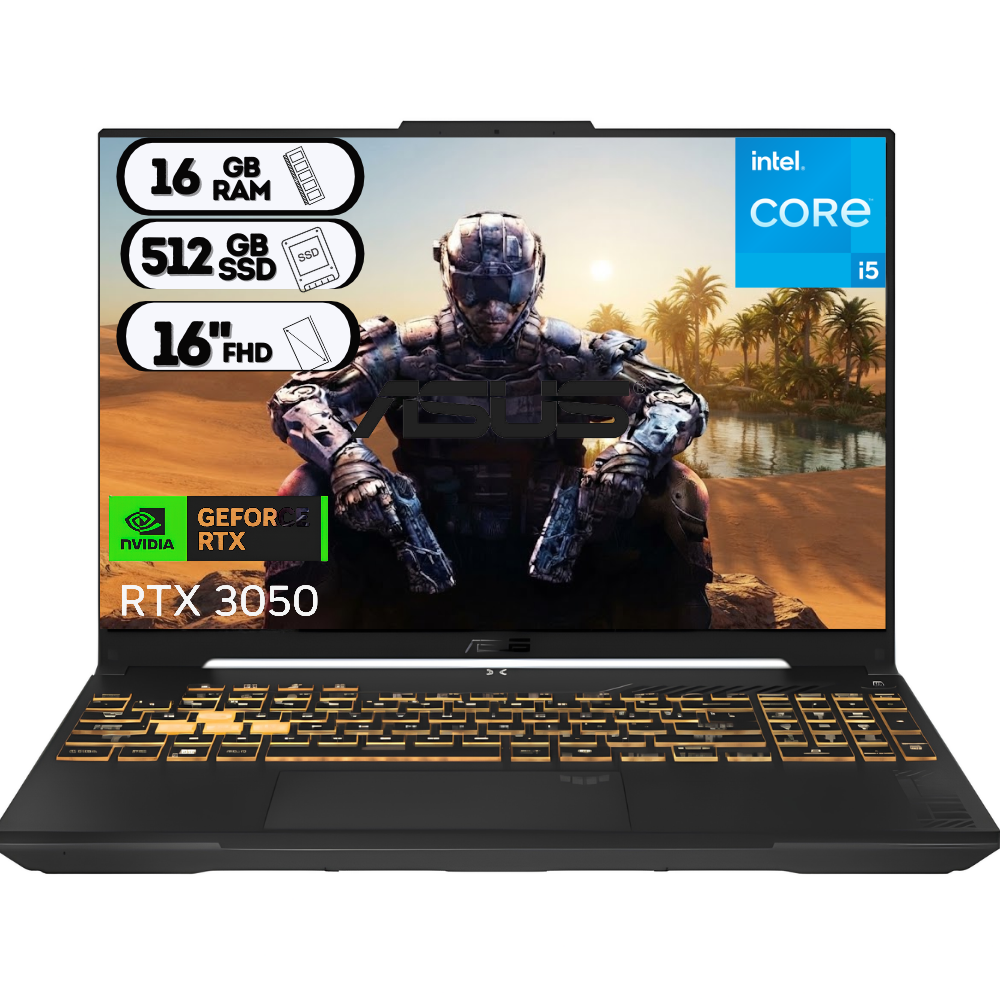 PORTATIL ASUS TUF GAMING F16 FX607VJ-RL01 CORE I5-210H/RAM DDR4 16GB/SSD 512GB/T.V. RTX 3050 6GB