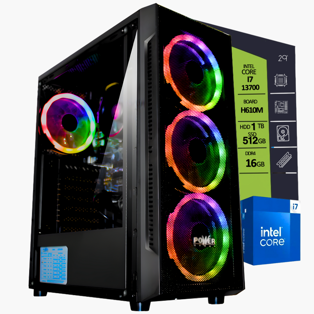 CPU INTEL CORE I7 13700 / BOARD H610M-K / SSD M.2 PCIE 512GB + HDD 1000GB / RAM DDR4 16GB