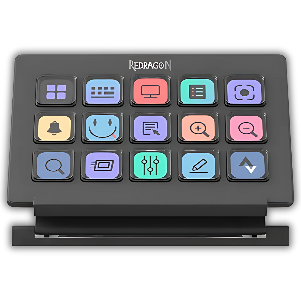 BOTONERA DIGITAL REDRAGON SS550 STREAMCRAFT 15 BOTONES LCD NEGRO