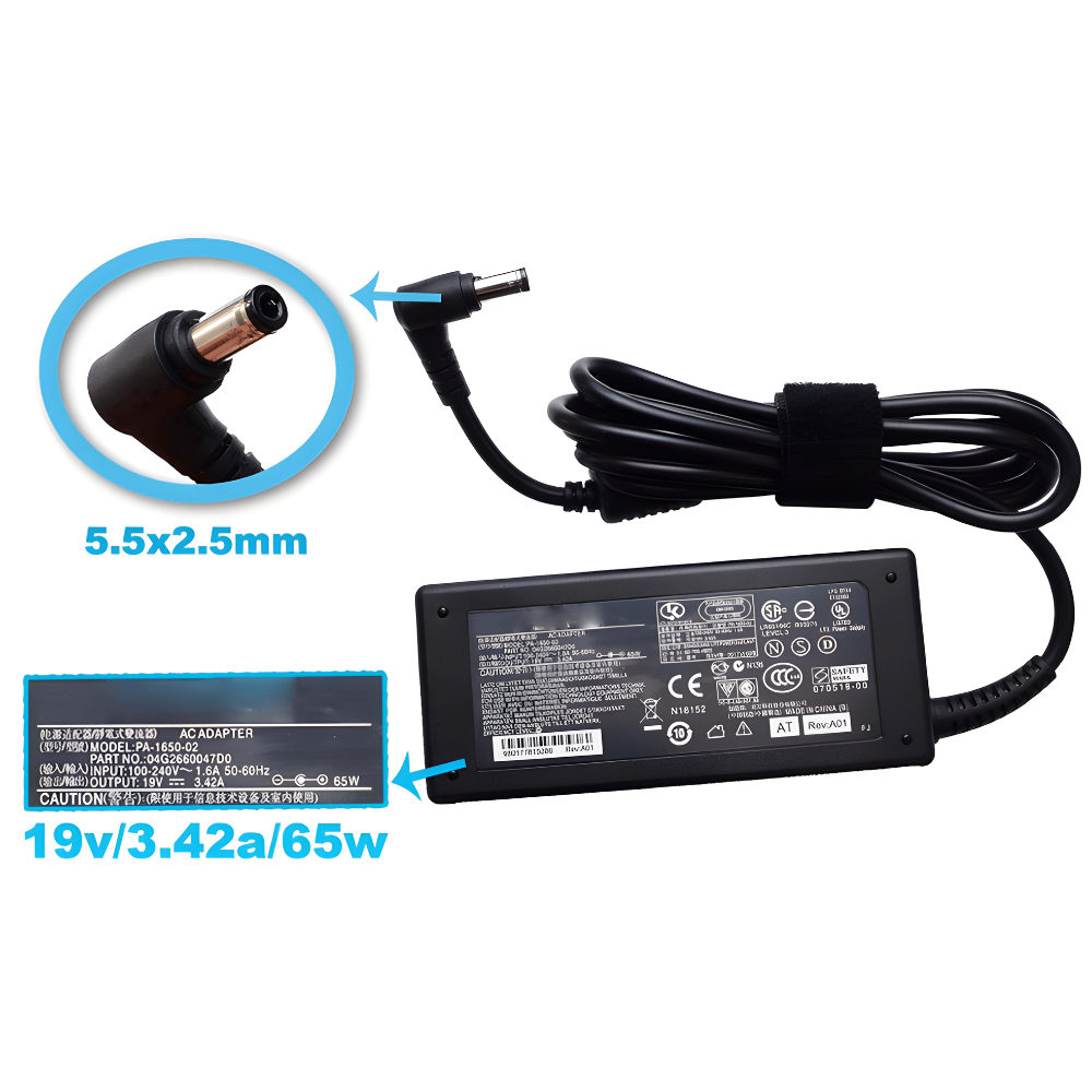 AS01P CARGADOR ASUS UNIVERSAL 19V 3.42A PLUG 5.5*2.5MM