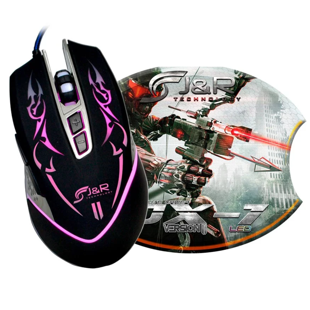 MOUSE GAMER USB J&R MGJR-025 CON LUCES LED + PAD MOUSE