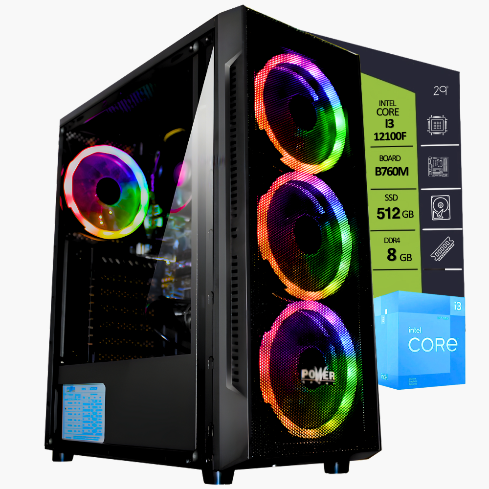 CPU INTEL CORE I3 12100F/ BOARD B760M - G/ SSD M.2 512GB/ RAM DDR4 8GB/ T.V. RX550 2GB
