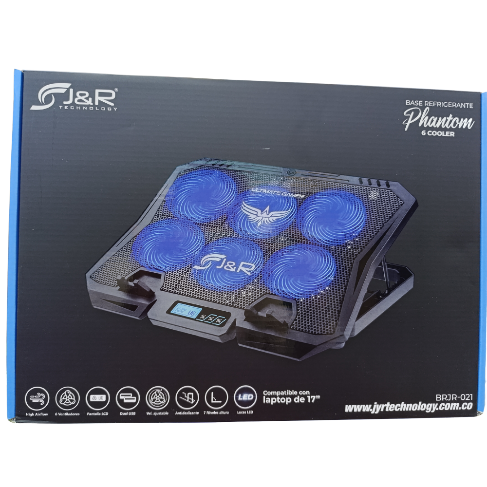 BASE REFRIGERANTE PHANTOM BRJR-021 LED AZUL 6 COOLERS