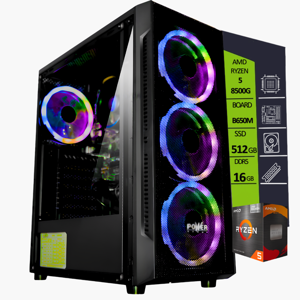 CPU AMD RYZEN 5 8500G / BOARD B650M-H / SSD PCIE 512GB / RAM DDR5 16GB