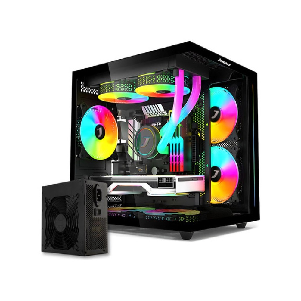 KIT CAJA ATX JANUS GAMER V900 / 3 COOLER / FUENTE DE PODER / NEGRA RGB