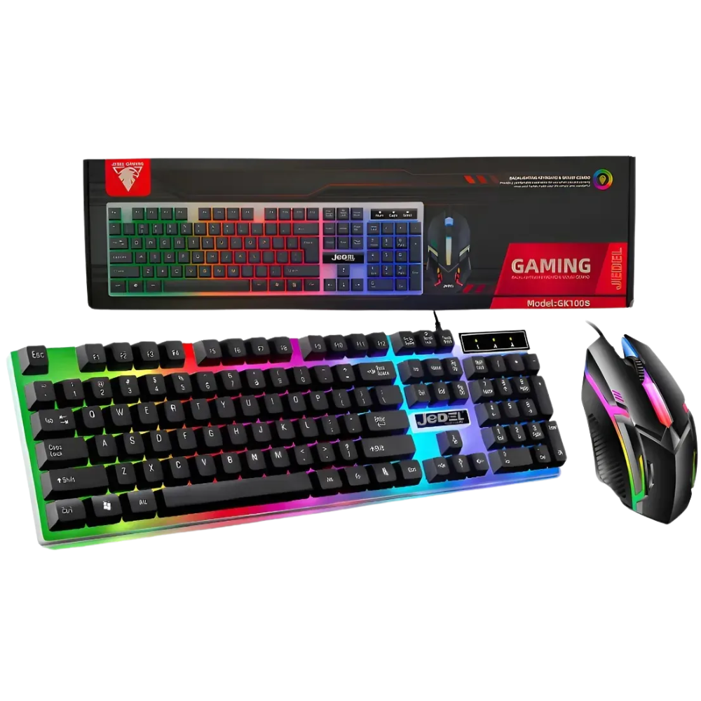 COMBO TECLADO Y MOUSE JEDEL GAMING GK100S RETROILUMINADO USB NEGRO