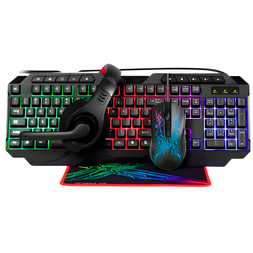 COMBO COMPUMAX HALCON SERIES 4 EN 1 TECLADO Y MOUSE + DIADEMA GAMER + PAD MOUSE