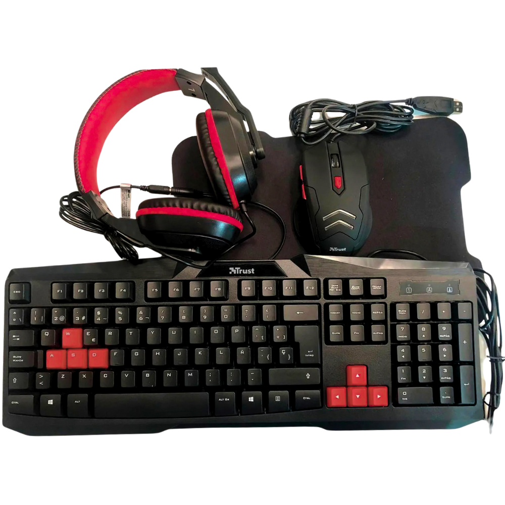COMBO TRUST 4 EN 1 DE OFICINA TECLADO INALAMBRICO - MOUSE INALAMBRICO - DIADEMA - CAMARA WEB