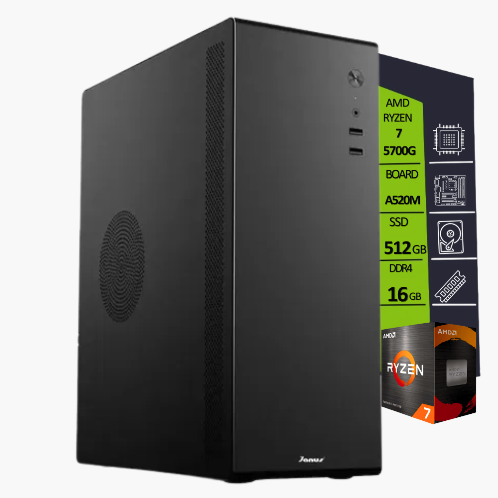 CPU AMD RYZEN 7 5700G / BOARD A520-A PRO /SSD 512GB M.2 / RAM DDR4 16GB/V200