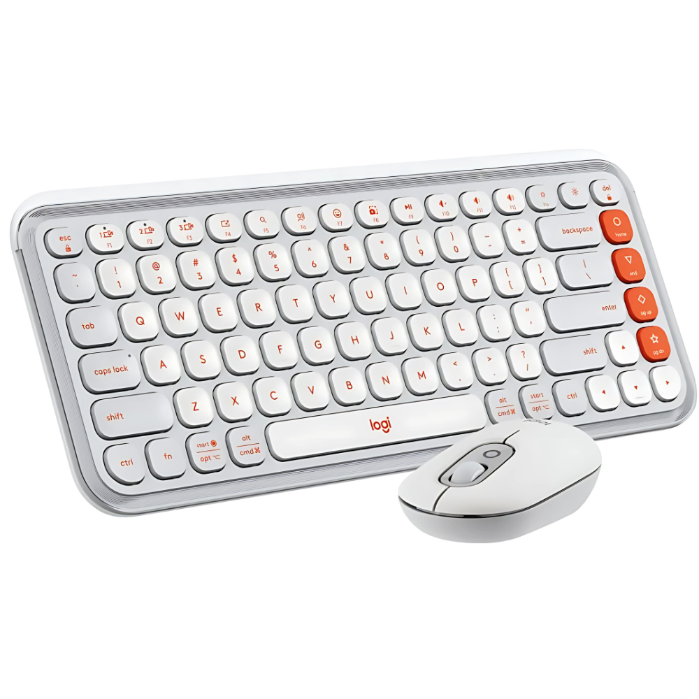 COMBO TECLADO Y MOUSE LOGITECH POP ICON BLUETOOTH BLANCO NARANJA