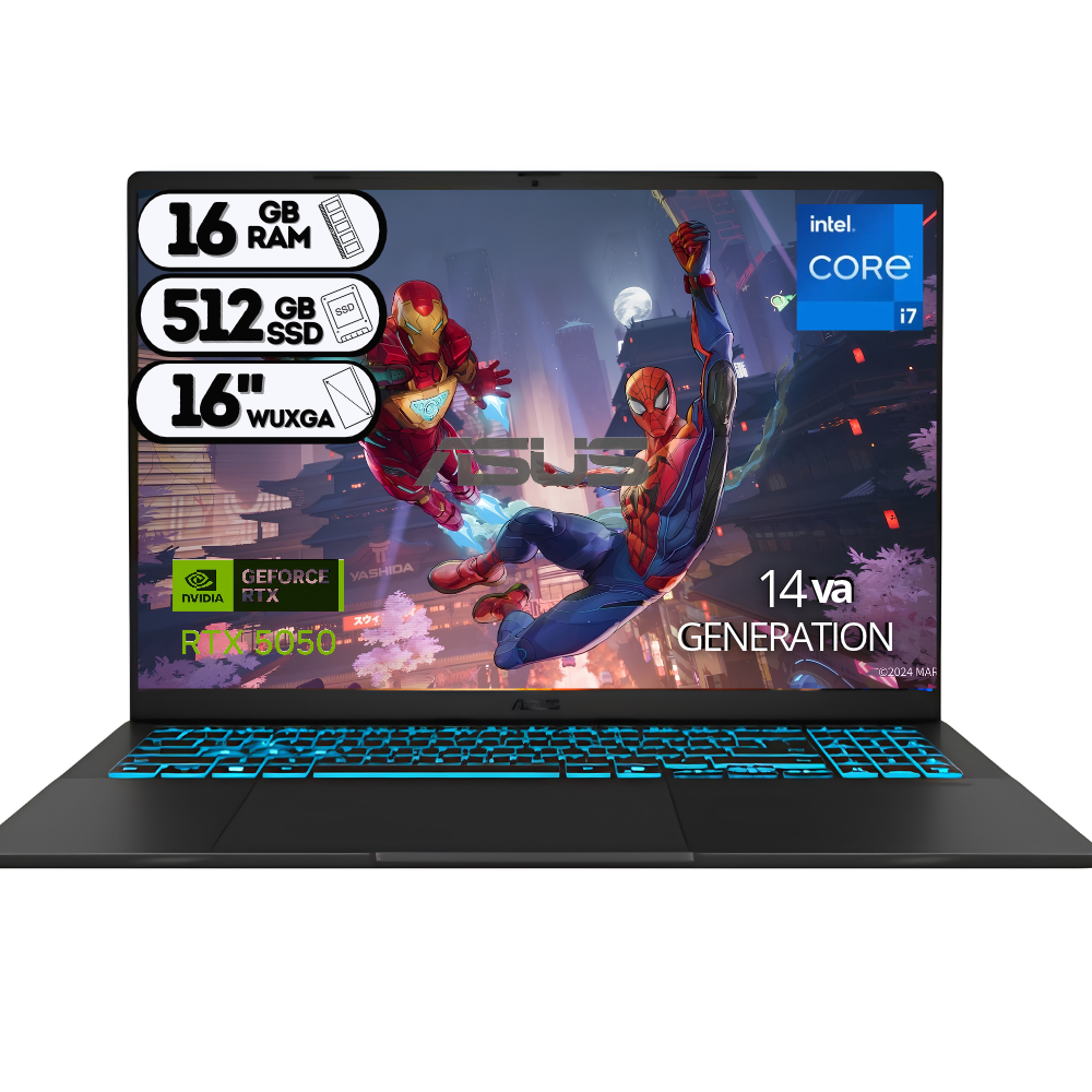 PORTATIL ASUS VIVOBOOK V16 GAMER V3607VH-TK138 INTEL CORE I7 240H SSD 512GB RAM DDR5 16GB T.V RTX505