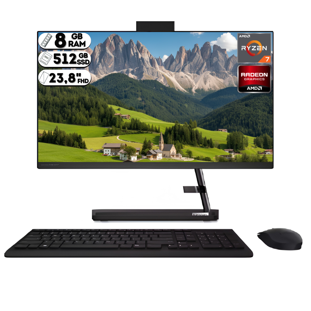 TODO EN UNO LENOVO IDEA CENTRE 3 24ALC6 RYZEN 7 7730U SSD 512GB RAM DDR4 8GB 23.8" FHD NEGRO