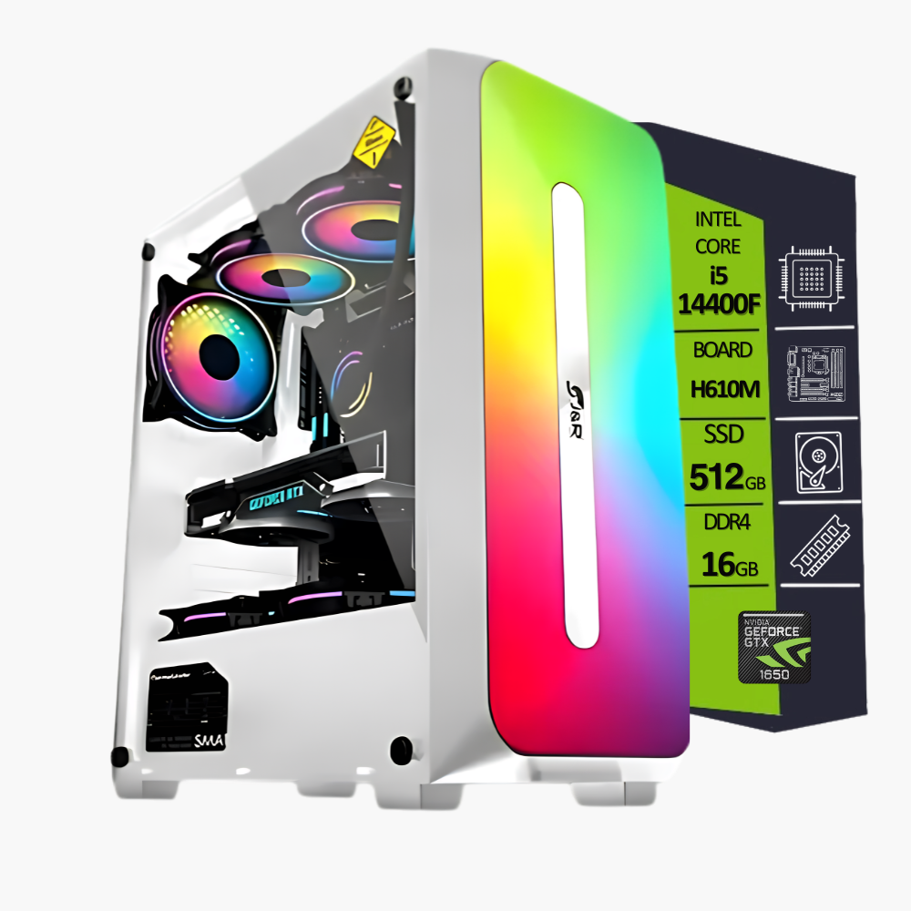 CPU INTEL CORE I5 14400F/ BOARD H610M/ SSD M.2 512GB/ RAM DDR4 16GB/ T.V. 1650 DDR6 4GB/COLOR BLANCA
