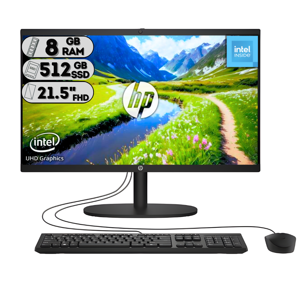 TODO EN UNO HP 22-DG0205LA INTEL N100 SSD 512 RAM DDR5 8GB 21.5" PULGADAS FHD NEGRO