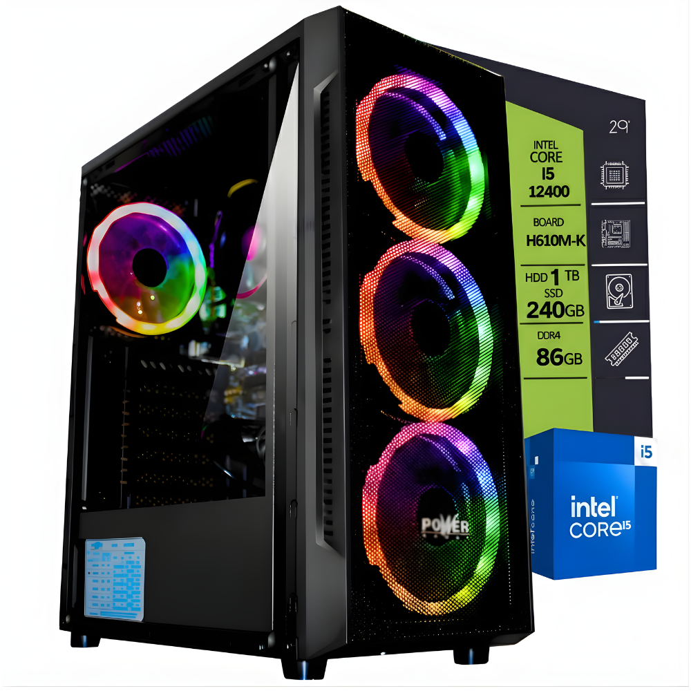 CPU INTEL CORE i5 12400 / BOARD H610M-K / SSD 240GB / RAM DDR4 8GB