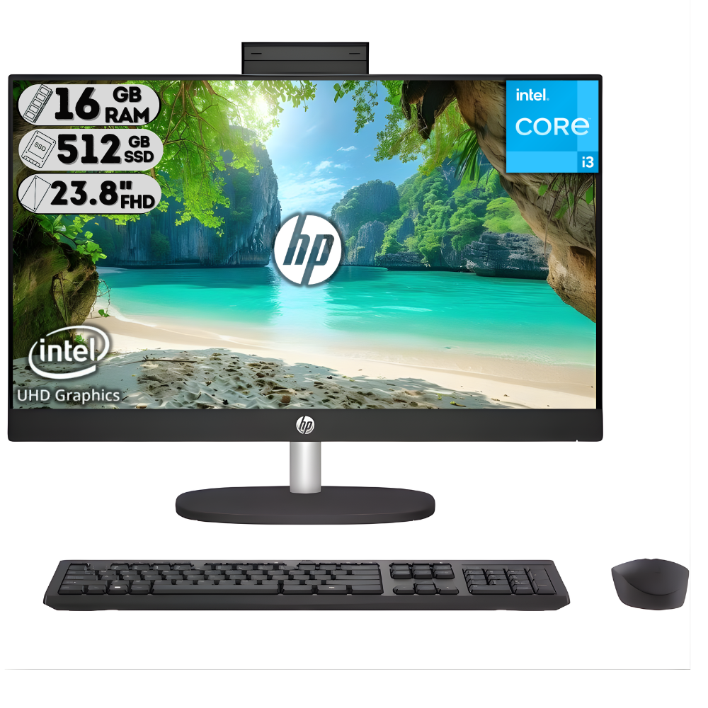TODO EN UNO HP 24-CR0332LA INTEL CORE I3 N300/ SSD M.2 512GB/ RAM DDR4 16GB/ 23.8" FHD NEGRO